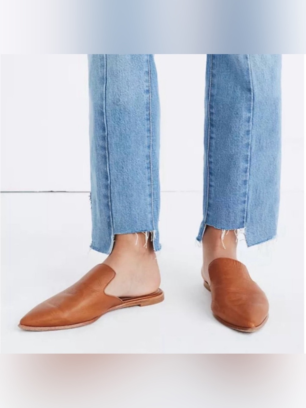 Madewell Leather Slip-On Mules in Cognac Brown